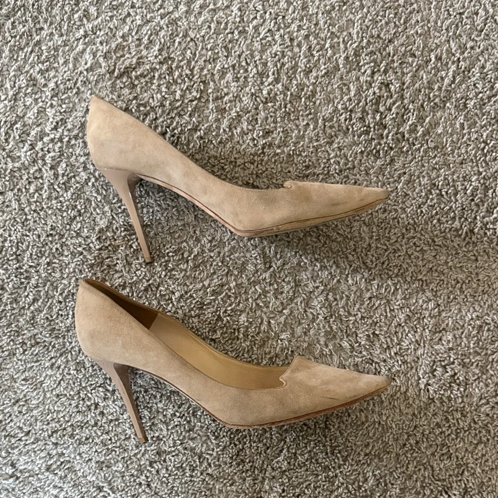Jimmy Choo Nude Suede Pointed-Toe Stiletto Pumps
